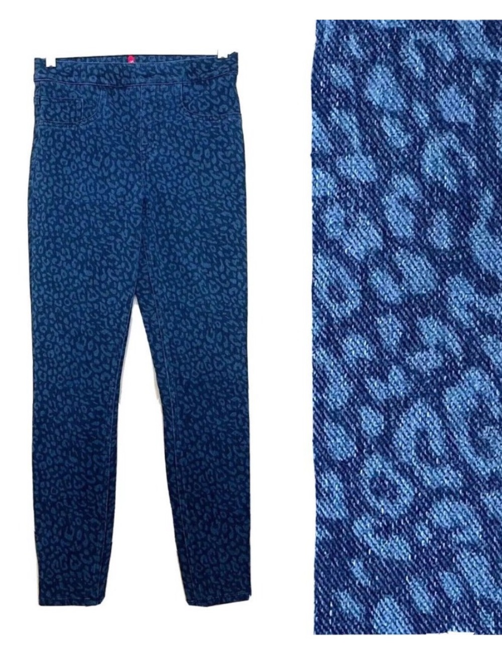 Spanx Jean-ish Leopard Print Stretch Denim Leggings Small